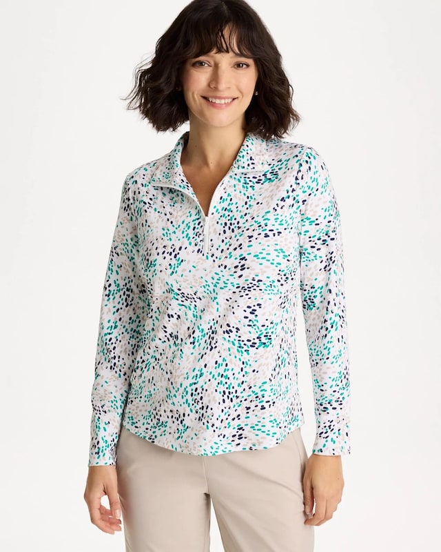 Zenergy UPF Dots Pullover Half Zip Top - image 1